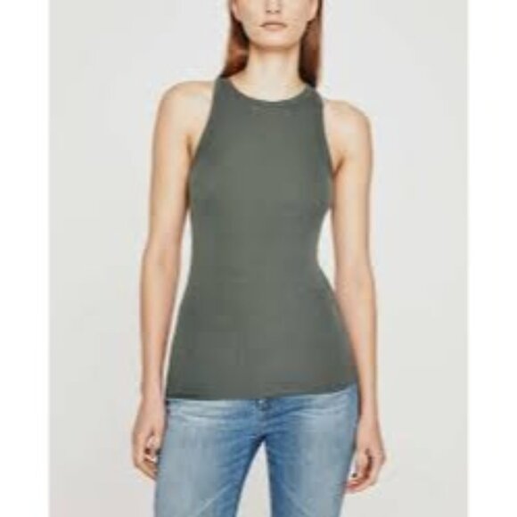 AG Adriano Goldschmied army green ribbed tank top SMALL - Picture 1 of 4